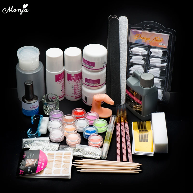 

Nail Art Acrylic Liquid Powder Brush Top Coat Primer UV Gel Mold Dappen Buffer File Tips Extension Guide Manicure Tools Set kit