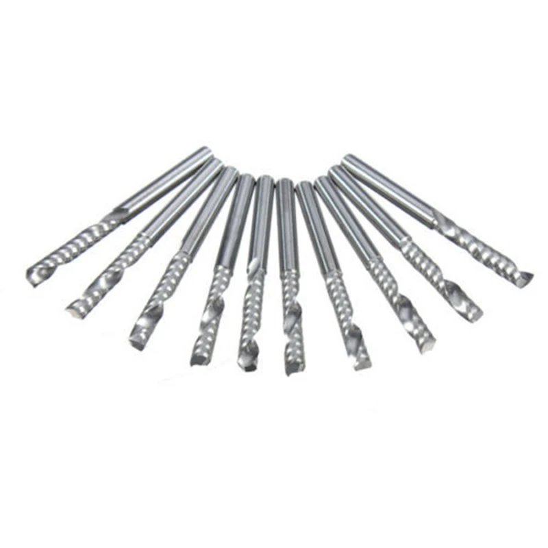 

10pcs Single Flute Carbide End Mill Cutter 3.175x17mm Spiral CNC Router Bits For Milling Tools