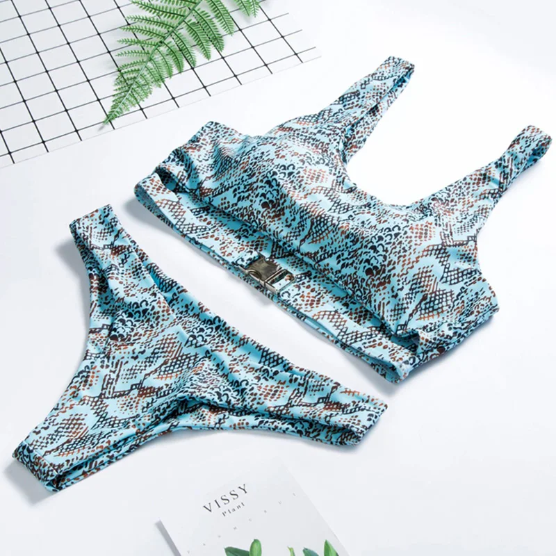 Snake Skin brazilian bikini 2024 women swimsuit push up buckle swimwear Female Two pieces Bikini set Push up Bather bathing suit