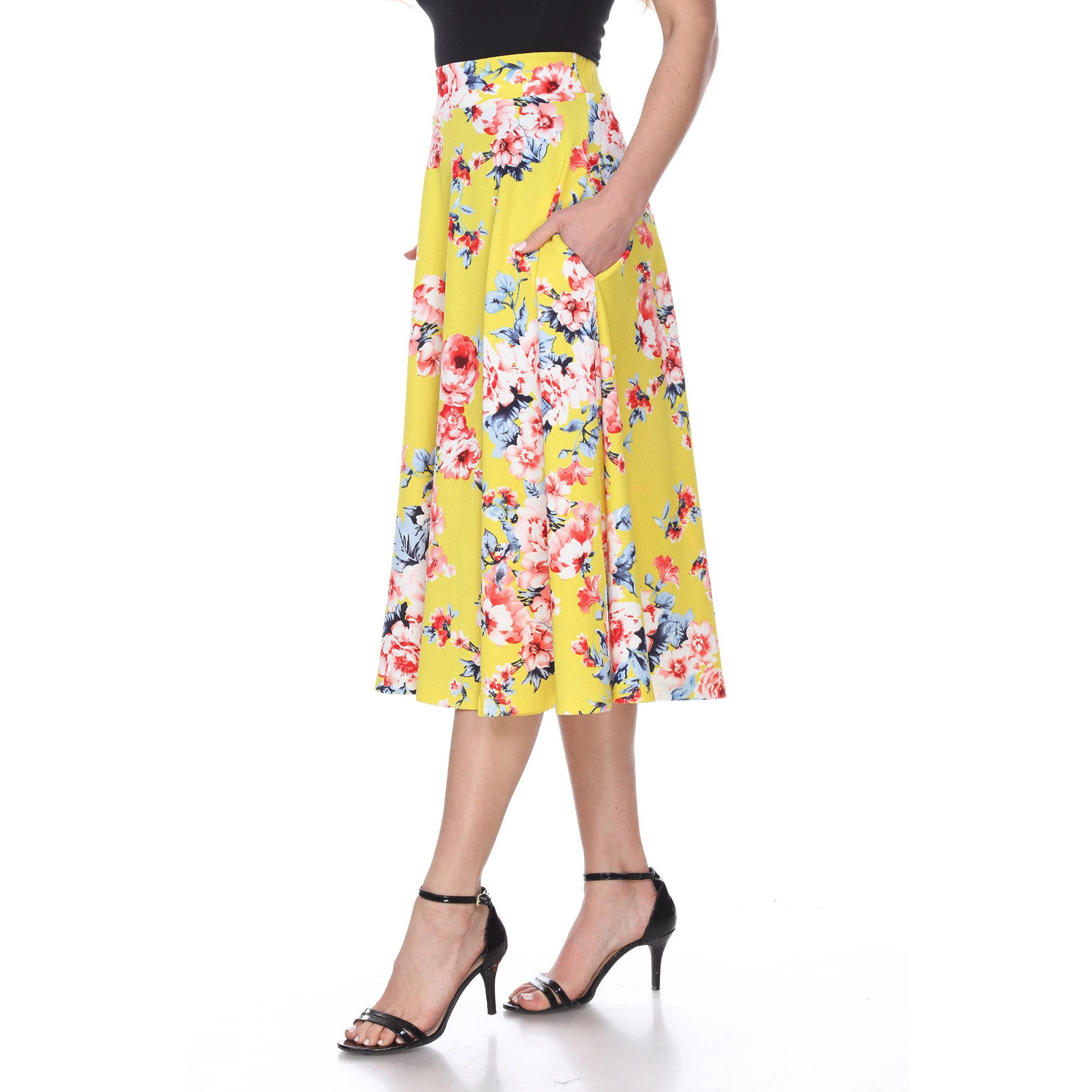 Floral Midi Skirt with Pockets - Yellow (1)