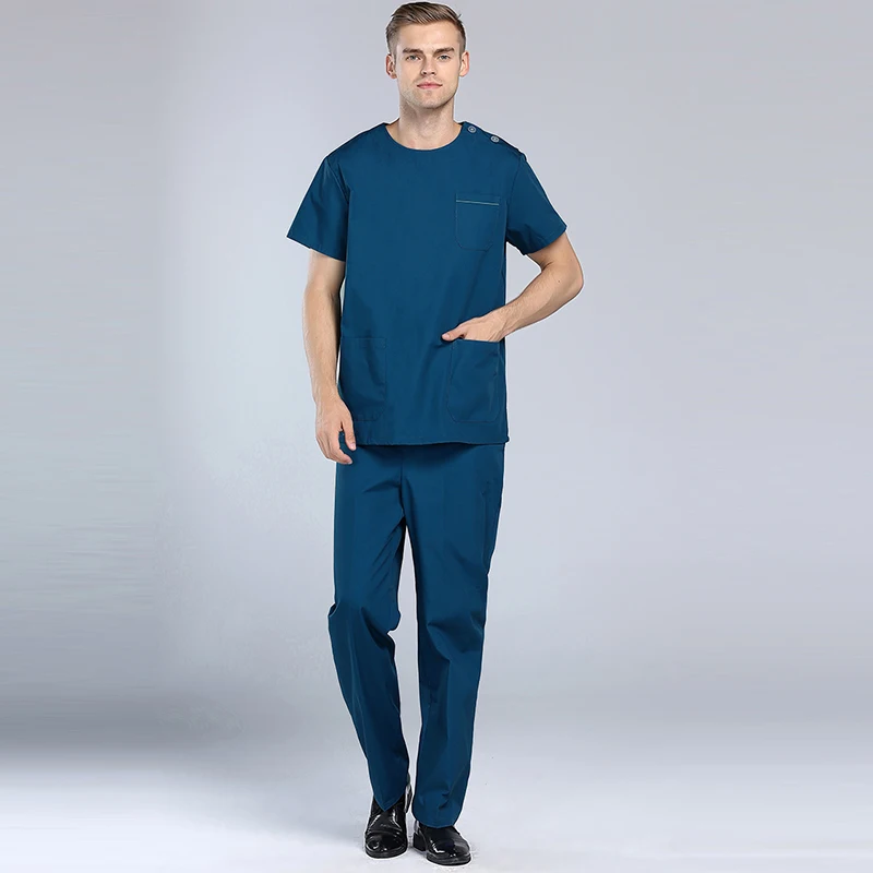 Мужская и женская летняя одежда с круглым вырезом, медицинская униформа, больничный салон красоты, скраб, набор с короткими рукавами, униформа для хирургической клиники - Цвет: Men1