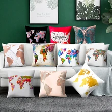 World map Cushion Cover Polyester Decorative Pillows Cover Square Throw Pillow Case Cushion Cover for Sofa Home Decor Pillowcase retro world map pattern flax square shape pillowcase without pillow inner