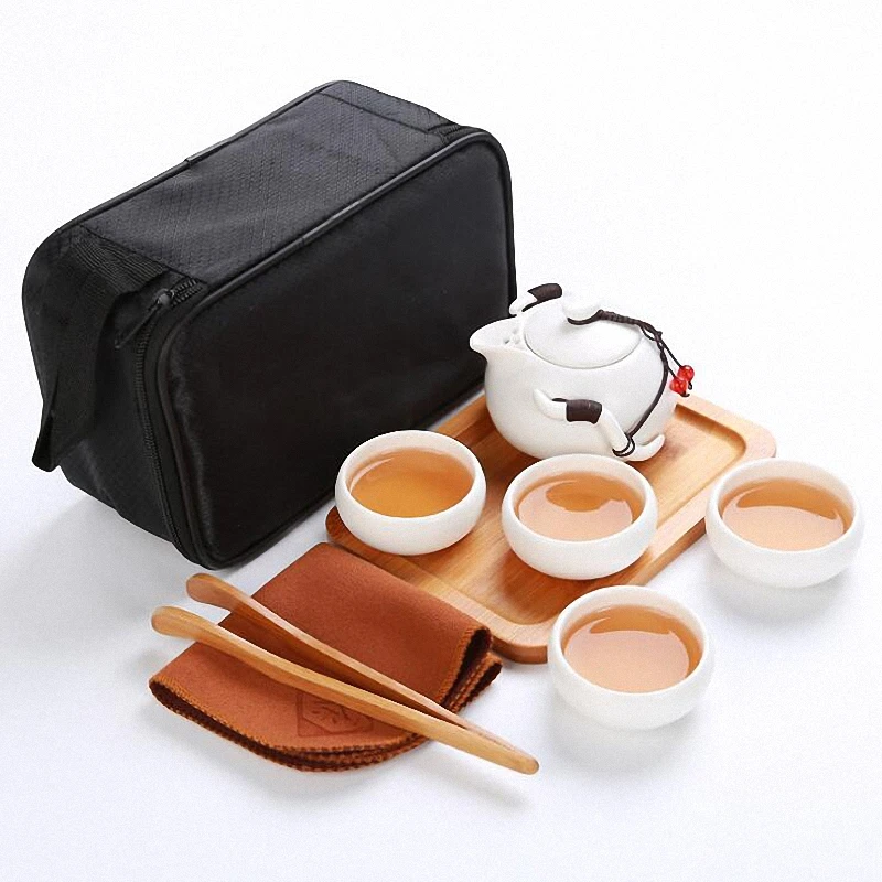 

PINNY Ding Kiln Portable Tea Set Include One Pot Two Or Four Cups Ceramic Travel Tea Service Kung Fu Teacups Retro Teapot