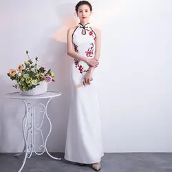 Новые винтажные Cheongsam белые Qipao длинные традиционные китайские платья восточные платья Китай магазин одежды vestido chino