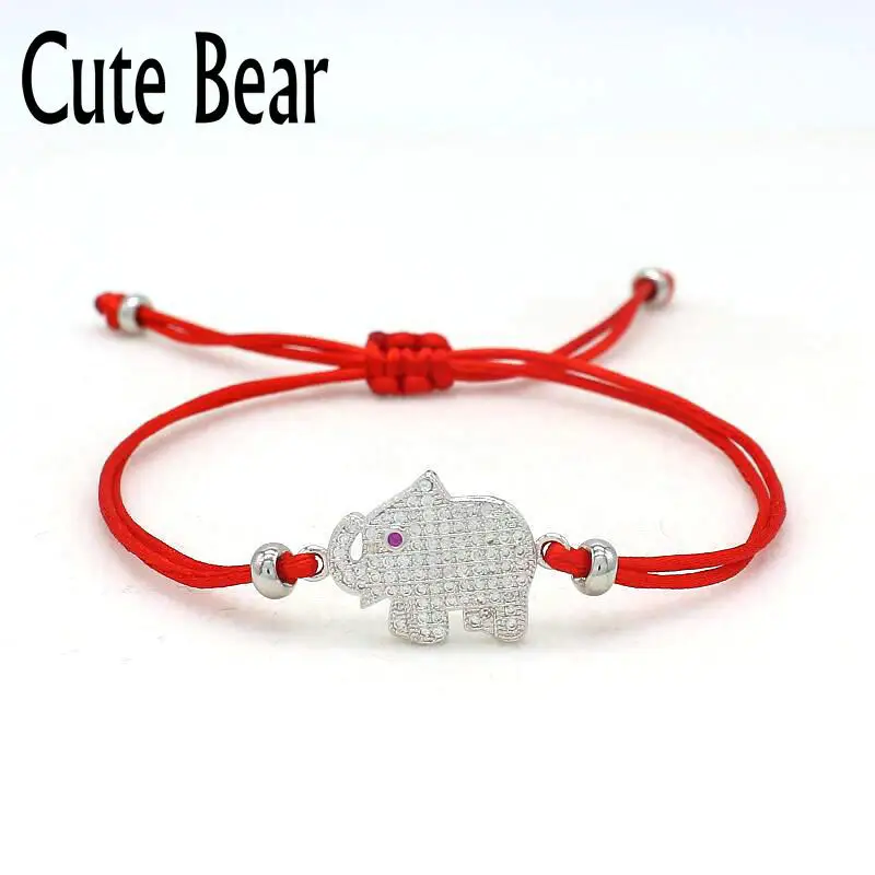 

Cute Bear Brand Women Lucky Red Rope Bracelet Cute Micro Pave CZ Zircon Elephant Bracelets For Women Men Jewelry Children Gift