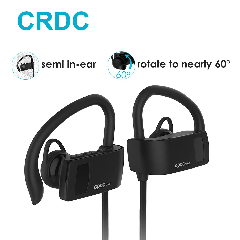 Bluetooth Earphone ,CRDC Sport Running Ear Hook Wireless Headphones Stereo Earbuds Bass Headset with Mic for iPhone Xiaomi  Etc