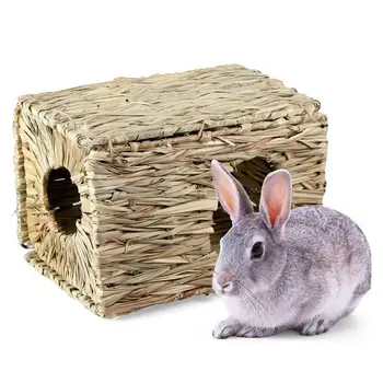 

1pc Comfortable Woven Grass Straw Small Pet Rabbit Hamster Cage Nest Natural House Chew Toy Foldable Bed（Grass is safe to eat）