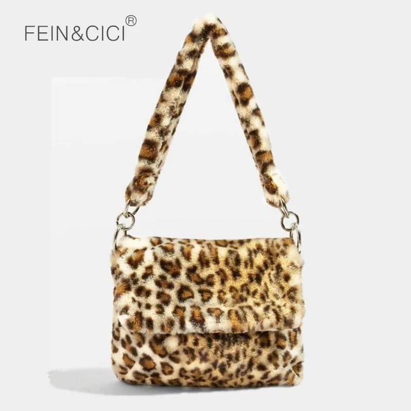 حقيبة من الفرو الحيوان طباعة ليوبارد حقيبة المرأة السيدات الشتاء الدافئة crossbody أكياس الشهيرة العلامة التجارية سعة كبيرة shoudler مخلب 2018 جديد