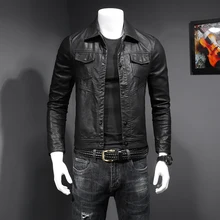 Мужская кожаная одежда, весна, Новая красивая мотоциклетная одежда, куртка, молодежная тонкая Корейская версия, куртка из искусственной кожи с отворотом