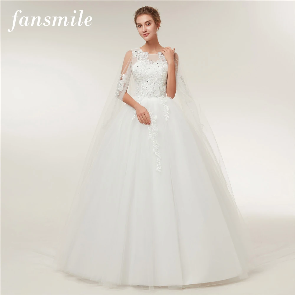 

Fansmile Real Photo Cheap Vintage Lace Ball Wedding Dresses 2019 Vestido de Novia Customized Plus Size Bridal Gowns FSM-370F