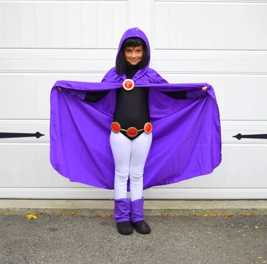 Teen Titan Raven Deluxe Dress Costume for Girls - Perfect for Cosplay, Halloween, and Birthday Parties, 4-Piece Set Included image 5