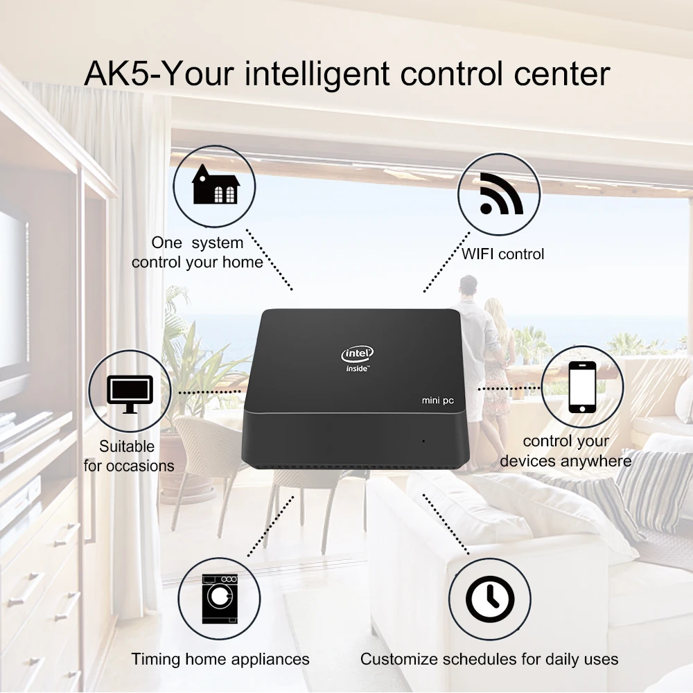 Мини ПК AK5 Intel Apoll Lake J3455 Win10 4 Гб ОЗУ 64 ПЗУ 2 * USB 3 0 Wi Fi ГБ/телефон BT HDMI двойной