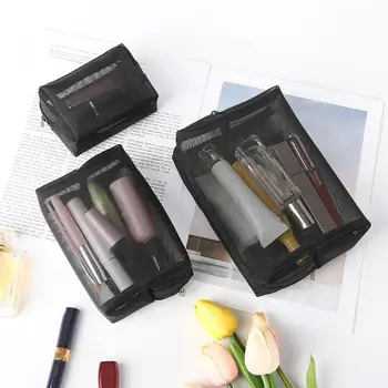 

3pcs/set Portable Mesh Travel Cosmetics Storage Packs Makeup Bags Women Transparent Large Capacity Wash Bags Zipper Clutch