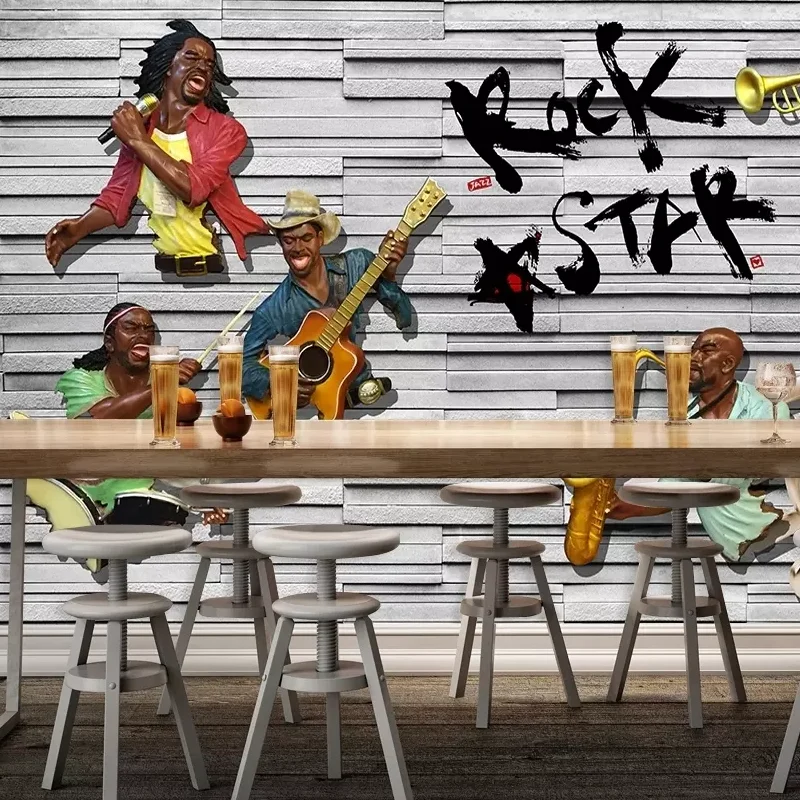 

Free shipping custom Retro Rock Music Restaurant Bar Background ethnic customs custom 3d mural wallpaper modern wallpaper