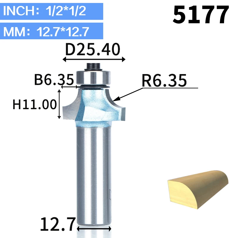 HUHAO 1 шт. круглые фрезы для дерева, деревообрабатывающий инструмент, промышленная Концевая фреза с подшипником, фреза, угловая круглая Концевая фреза - Длина режущей кромки: 5177