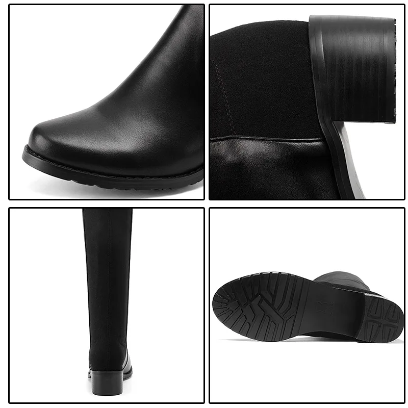 Phoentin/черные женские сапоги выше колена; коллекция года; сапоги из искусственной лайкры в стиле пэчворк на плоской подошве; сапоги для верховой езды на низком каблуке; обувь на плоской подошве; FT502