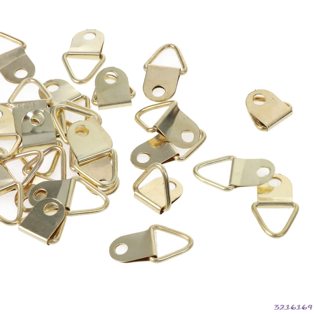 100pcs Gold D-Ring Picture Hanger Hooks with Screws Frame Triangle Ring Hangers 100pcs Gold D-Ring Picture Hanger Hooks with Screws Frame Triangle Ring Hangers