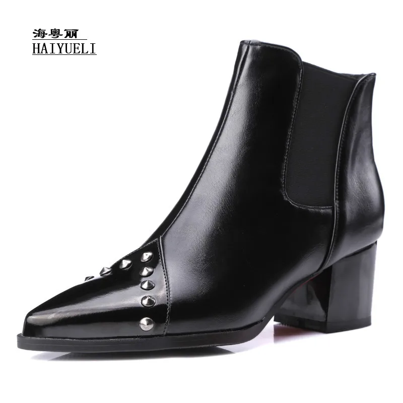 

Fashion Sexy Rivet Autumn Winter Boots Thick Heel High Heels Shoes Ankle Boots