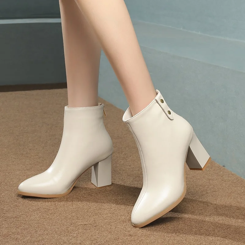 Sexy Y Punta De Tobillo Alto Fiesta Cuero 2018 Tacón Botas Genuino Zapatos Mujer Apricot Nuevo black Negro Zvq Moda Albaricoque Popular Cuadrado q06UAaq8W