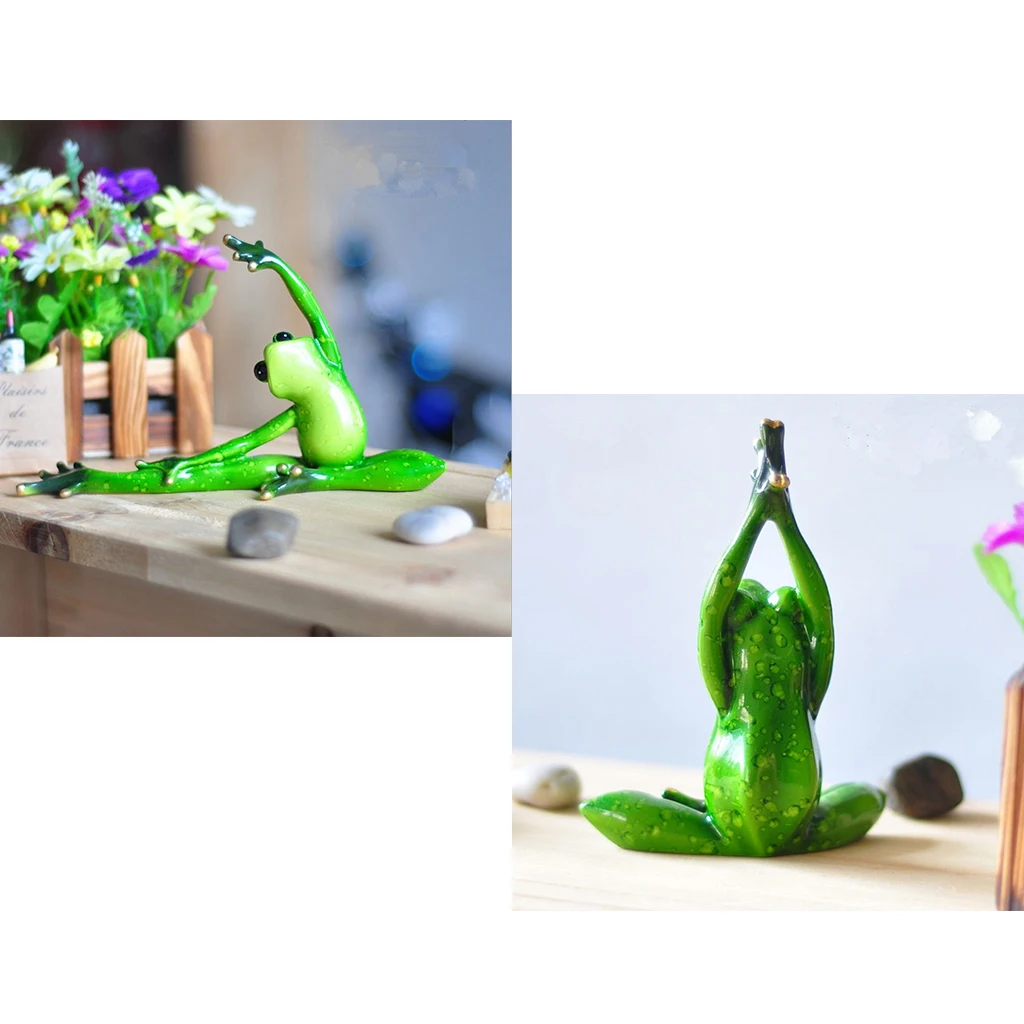 2pcs Resin 3D Yoga Frog Figurines Miniatures Ornament Statute Car Dashboard Decorations Figurines Miniature Handcraft