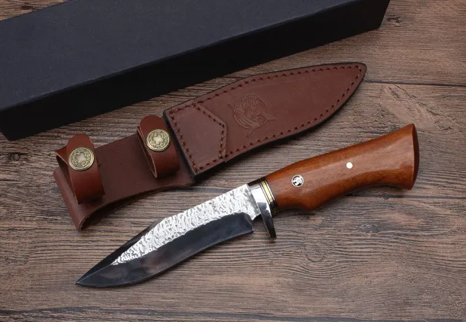 

KT-034 Hunting Fixed Knife,Forging 8Cr18Mov Blade Rosewood Handle Tactical Survival Knife,Camping Knife.