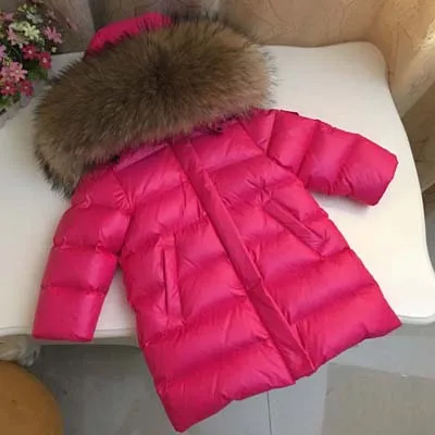 Зимняя куртка детский зимний комбинезон для девочек, куртки с натуральным мехом для маленьких девочек Детская верхняя одежда, парка, пальто Одежда для маленьких девочек - Цвет: Rose Brown Fur