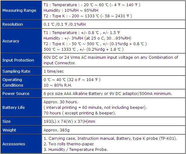 Tes-1362 печать влажность Температура метр
