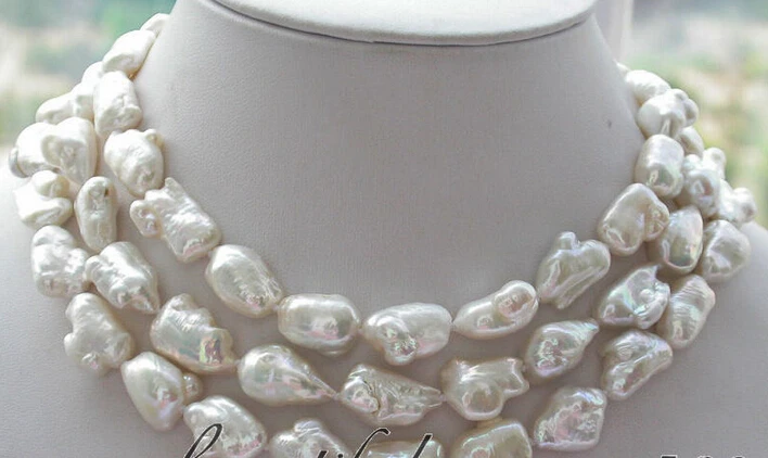 

Free shipping@@@@@ 46" 20MM white baroque keshi reborn pearl necklace(z3386)