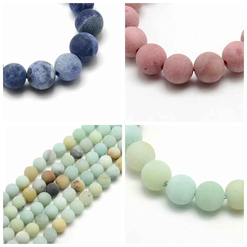 

4/6/8/10mm Frosted Natural Sodalite Rhodochrosite Amazonite Round Semi Stone Jewelry Loose DIY Findings Bead Strands