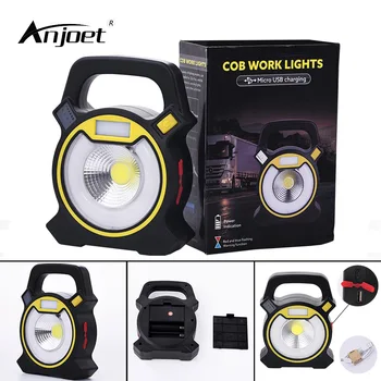 

ANJOET LED work light 15W COB Portable outdoor camping light with USB port rechargeable Floodlight IPX5 Waterproof