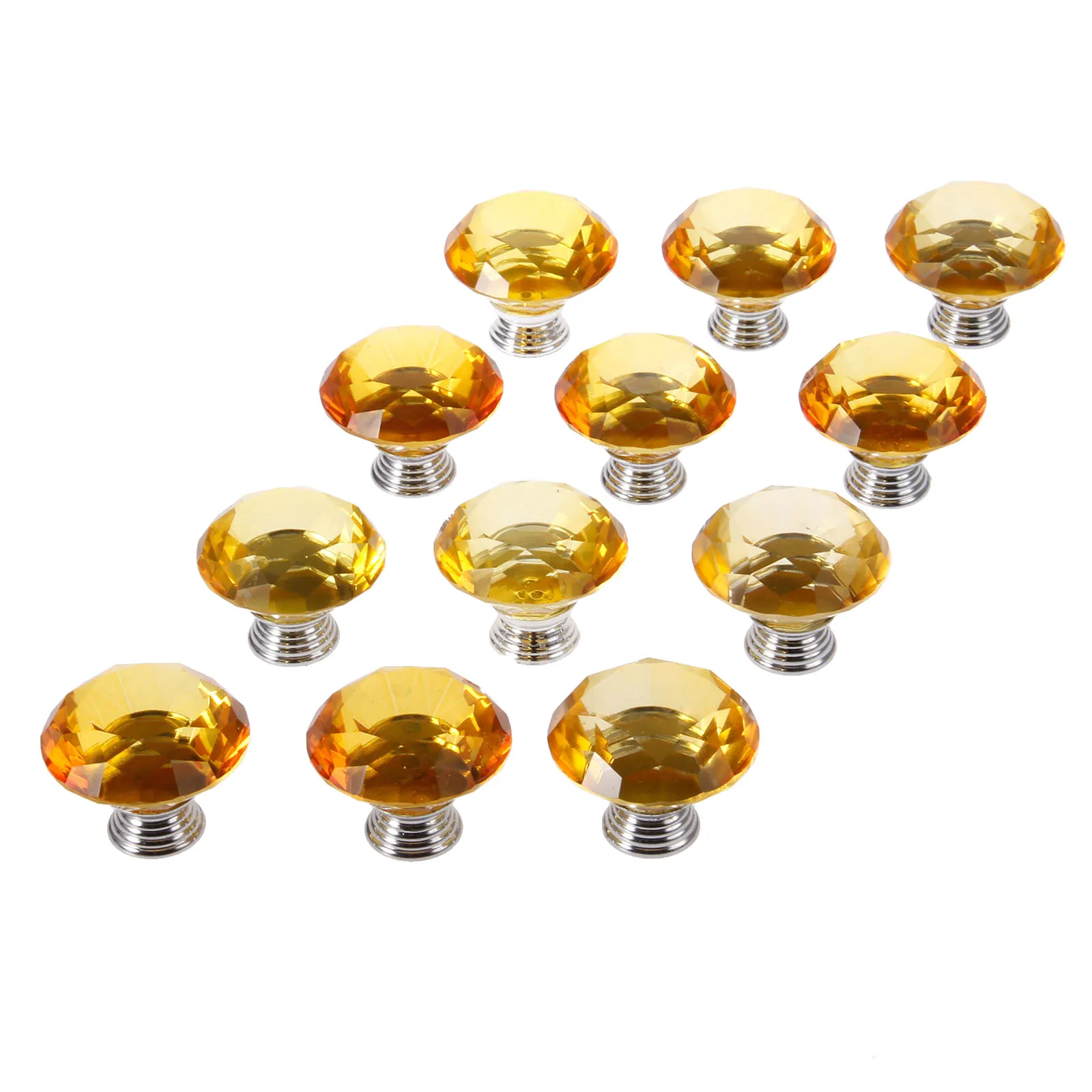 DRELD 12Pcs 40MM Yellow Crystal Glass Diamond Door Knobs Kitchen