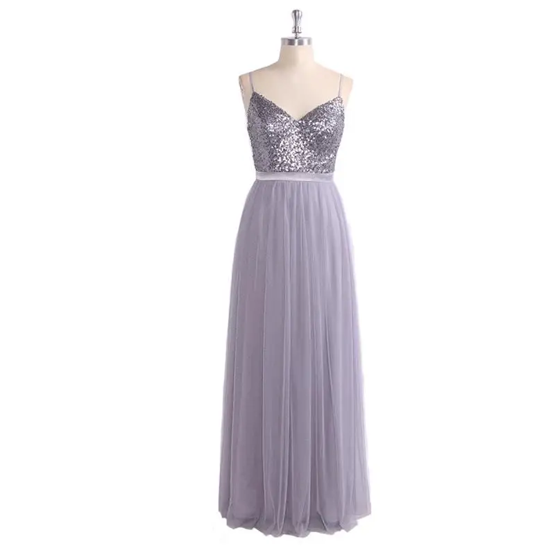 Блестки v-образным вырезом сексуальное женское вечернее платье Новое Элегантное длина до лодыжек на свадьбу для подружки невесты платья США Size4-22 тонкий Vestidos - Цвет: Серый