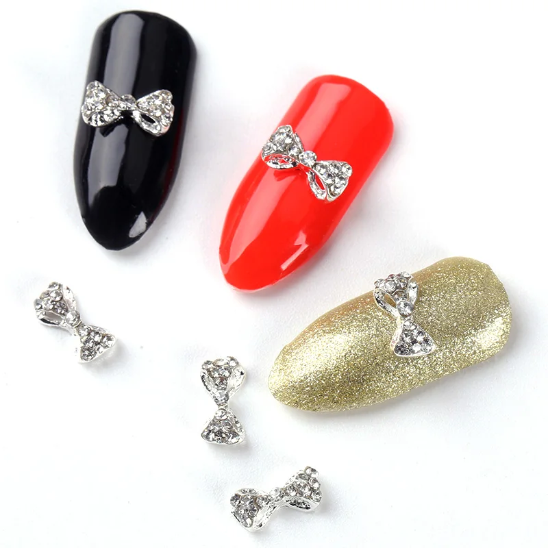 

10Pcs/Lot Glitter Alloy 3D Bow-knot Design Manicure DIY Nail Art Strass Decoration Rhinestones For Nail Accessories Studs TN2209
