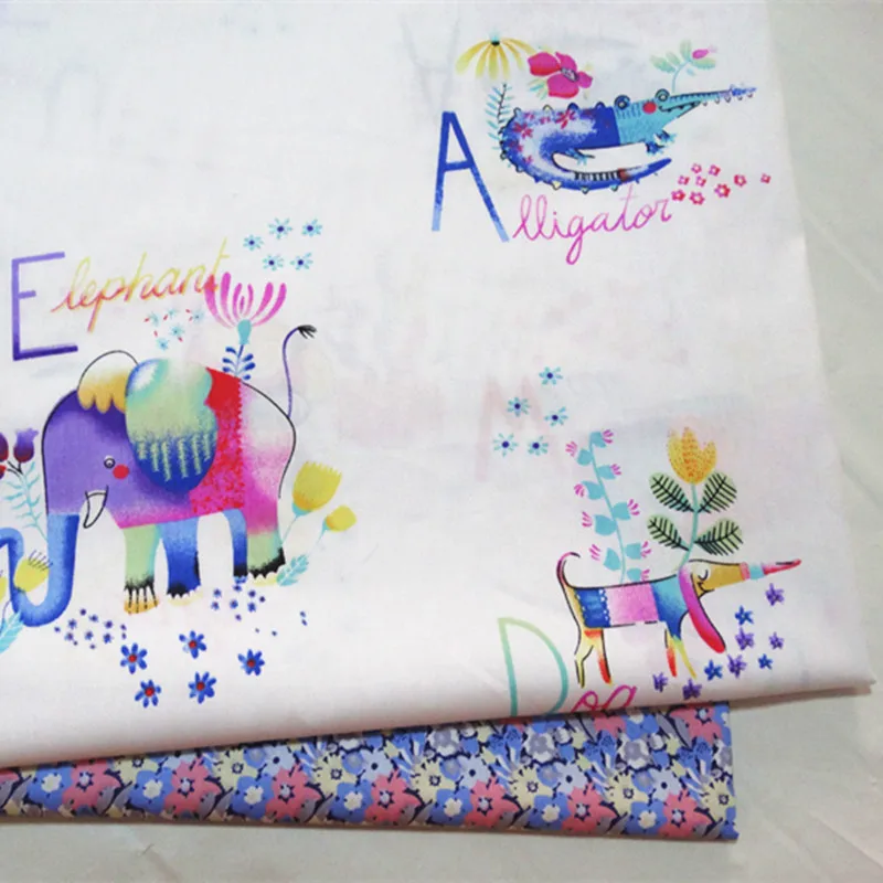 

half meter 100% cotton twill fabric infant baby children bed sheet bed sack cloth, elephant cat tiger whale unicorn print A526