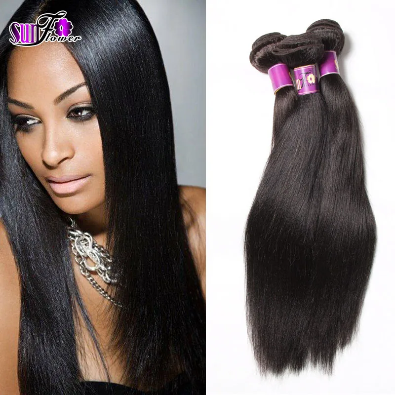 6A Unprocessed brazilian Straight hair weave bundles Light Yaki 3pc/lot natural black brazilian virgin Hair extensionson on sale