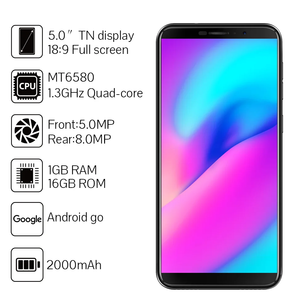 Cubot J3 Face ID телефон Android Go 1 ГБ Оперативная память 16 Гб Встроенная 5 0 &quot18:9 полный