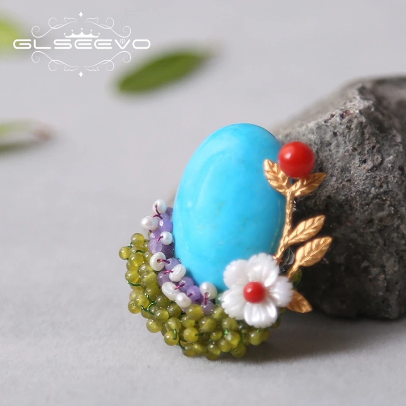 

XlentAg Natural Turquoise Brooch Pins And Brooches For Women Accessories Birthday Party Gift Dual Use Luxury Fine Jewelry GO0170