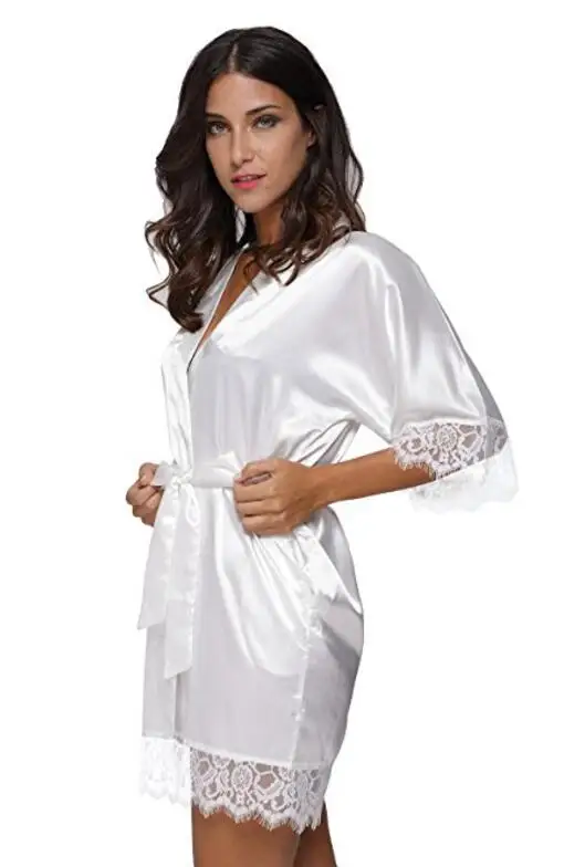 Plus Size Lace Patchwork Bride Bridesmaids Robe Women Silk Wedding Party Kimono Robes Nightgown Sleepwear