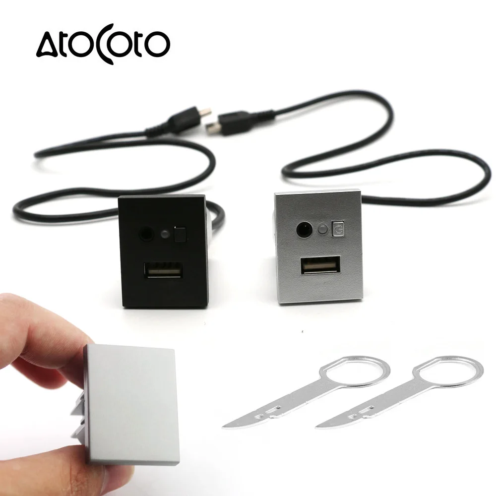 

AtoCoto Car USB Slot Interfaces Mini Cable Adapter Connection for Ford Focus MK2 CD DVD AUX Control Button Switch Panel Cover