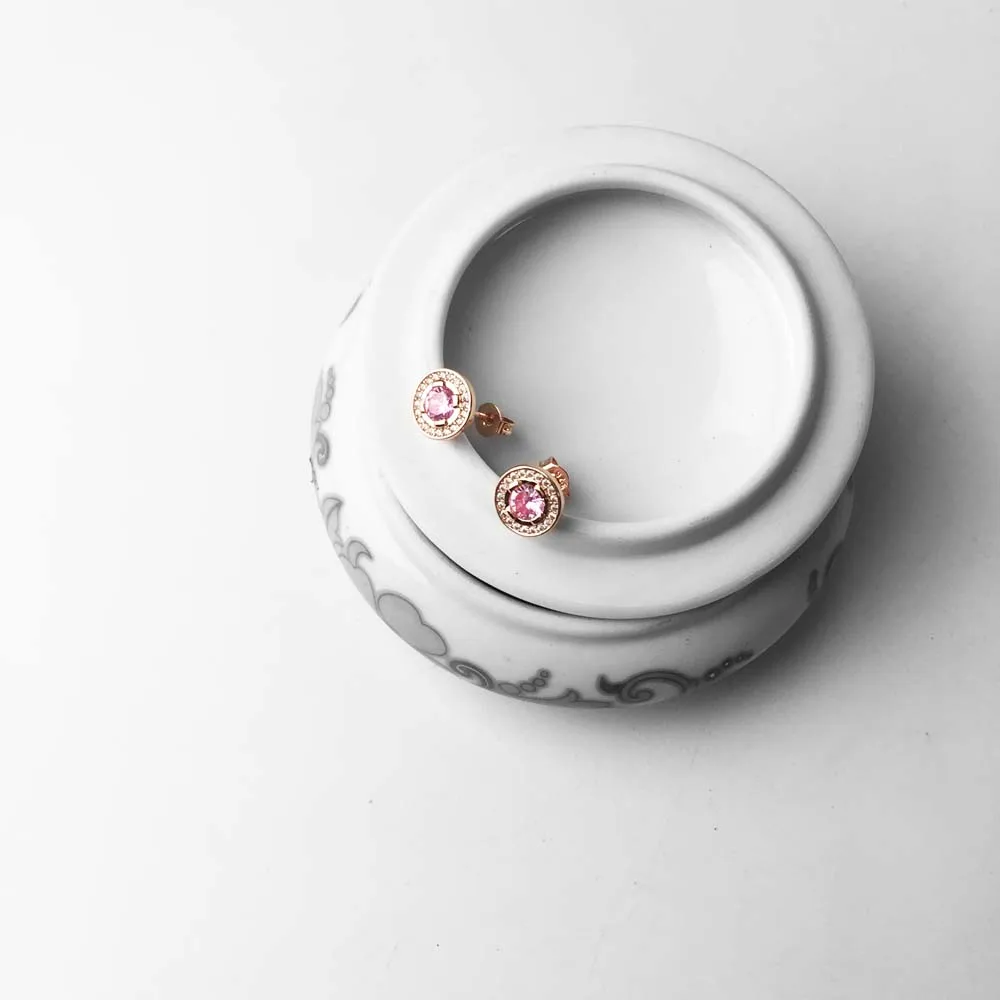 Серьги-гвоздики розового золота, светильник Luna, серьги-гвоздики в стиле Томаса, серьги-гвоздики с круглым цирконием, ювелирное изделие, подарок для женщин