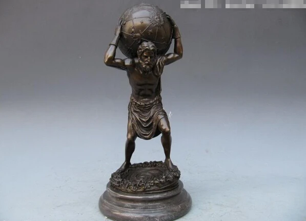 

fast shipping USPS to USA S0771 Greek Myth Gaint Titan Atlas Globe Pure Bronze Art Statue