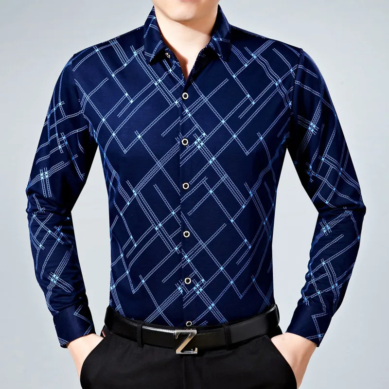 New High Quality 2017 Autumn Business font b Men s b font Slim Polyester Fiber Striped