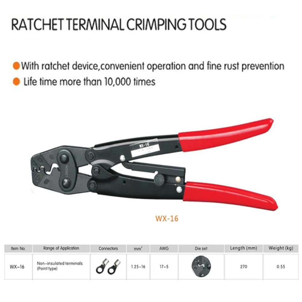 WX-16 храпового терминала обжимные инструменты 1,25-16 мм² кабель щипцы Многофункциональный обжимной плоскогубцы разъем батарейный наконечник