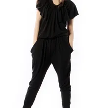 Новые модные комбинезоны женские летние шаровары черные свободные размера плюс S-10XL черные штаны с коротким рукавом