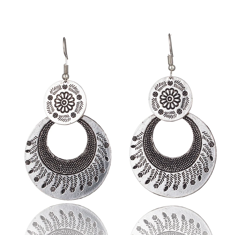 

Vintage Alloy Round Dangle Hanging Drop Earrings for Women 2018 New Fashion Trendy Earrings Female Jewelry Accessories Bijoux