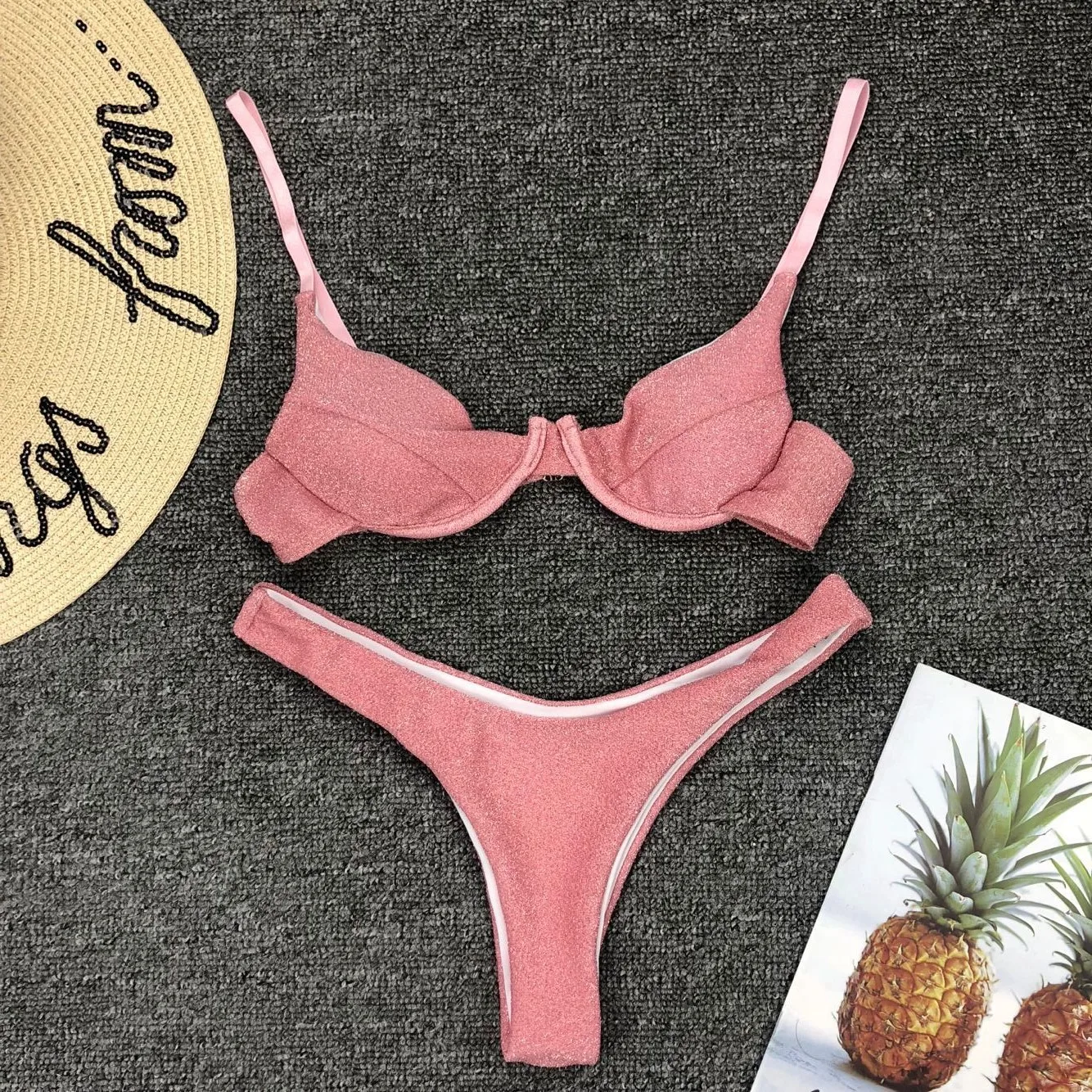 

Hot Swimwear Women Shining Silver Push-up Soft Bra Bikini Set Brief Solid Tankini Two Piece Triangle Swimsuit Beach Bathing Suit