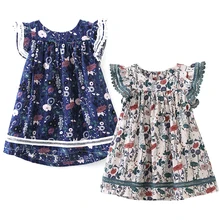Платье для маленьких девочек Хлопковое платье с цветочным рисунком для малышей г., летние детские праздничные платья детская одежда с оборками для девочек от 2 до 7 лет