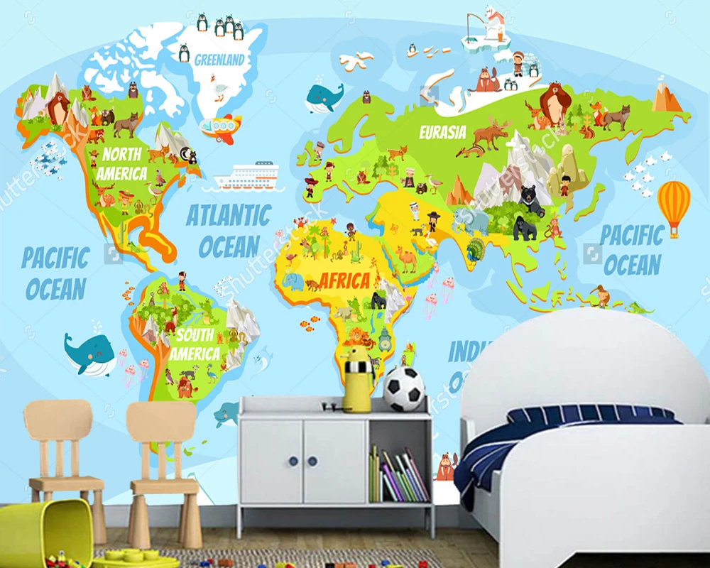 Customized Children's Wallpaper,cartoon World Map With A Lot Of Funny  Animals For Living Room Kids Room Background Wallpaper - Wallpapers -  AliExpress