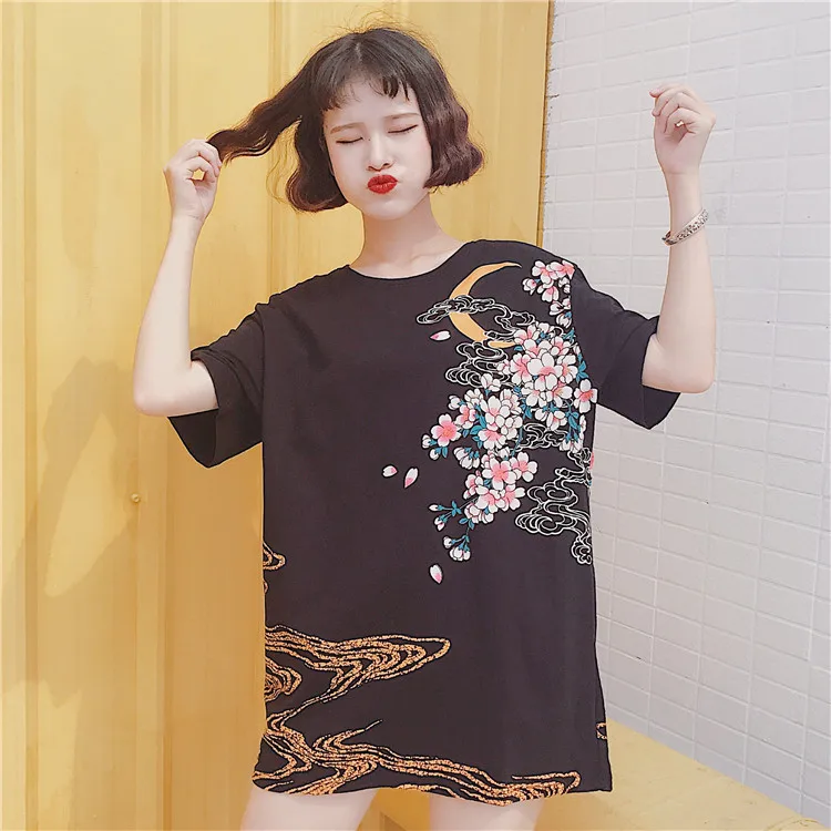Женский Kawaii Летний Новый стиль Bf Ukiyo e оригинальный кальмар Печатный Свободный