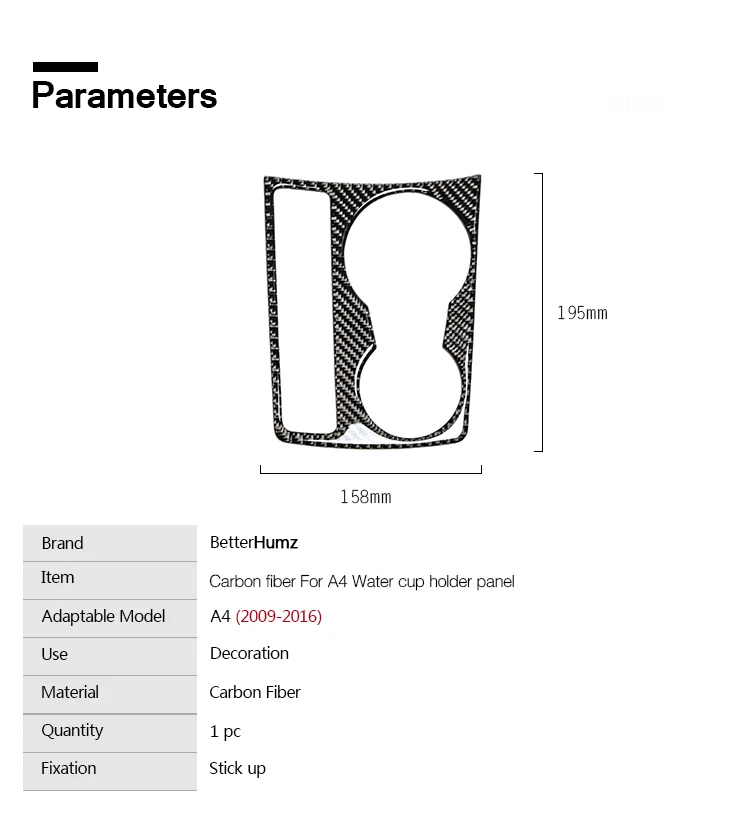 BETTERHUMZ 3D держатель для стакана воды из углеродного волокна, накладка, автомобильная наклейка для внутреннего интерьера для Audi A4 2009-, аксессуары для стайлинга автомобилей